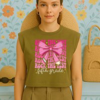 Rock The Test Day 5th Grade Teacher Fifth Grade Testing Day Garment-Dyed Women's Muscle Tee