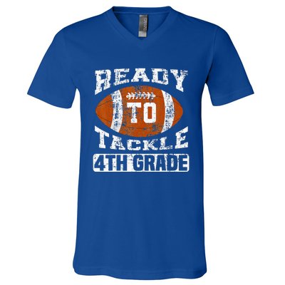 Ready To Tackle 4th Fourth Grade Football First Day School V-Neck T-Shirt