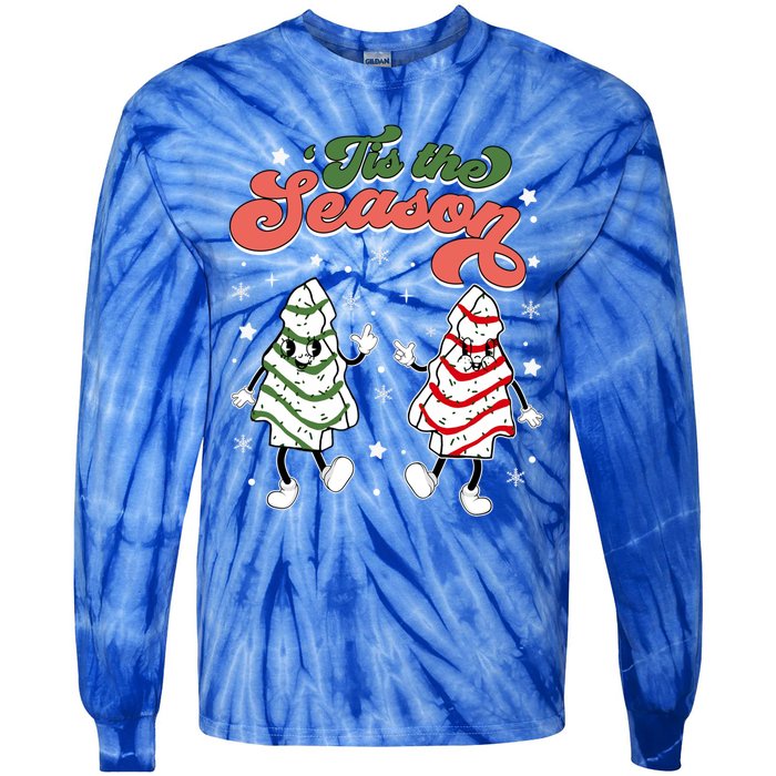 Retro Tis The Season Christmas Tree Cakes Debbie Funny Great Gift Tie-Dye Long Sleeve Shirt