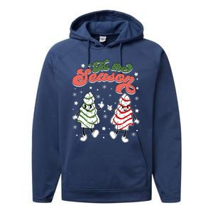 Retro Tis The Season Christmas Tree Cakes Debbie Funny Great Gift Performance Fleece Hoodie