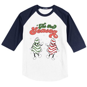 Retro Tis The Season Christmas Tree Cakes Debbie Funny Great Gift Baseball Sleeve Shirt