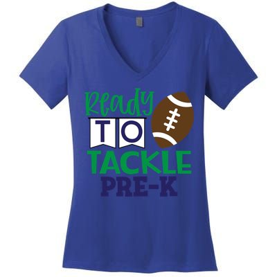 Ready To Tackle Football Theme PreKindergarten Gift Women's V-Neck T-Shirt