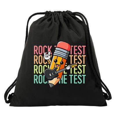 Rock The Test Day Teacher Testing Day Motivational Funny Drawstring Bag