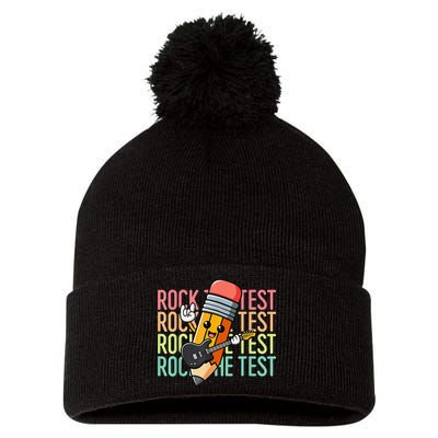 Rock The Test Day Teacher Testing Day Motivational Funny Pom Pom 12in Knit Beanie
