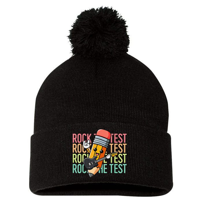 Rock The Test Day Teacher Testing Day Motivational Funny Pom Pom 12in Knit Beanie