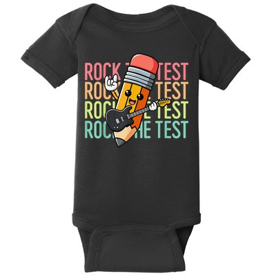 Rock The Test Day Teacher Testing Day Motivational Funny Baby Bodysuit