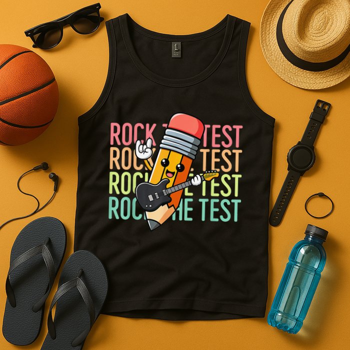 Rock The Test Day Teacher Testing Day Motivational Funny Tank Top