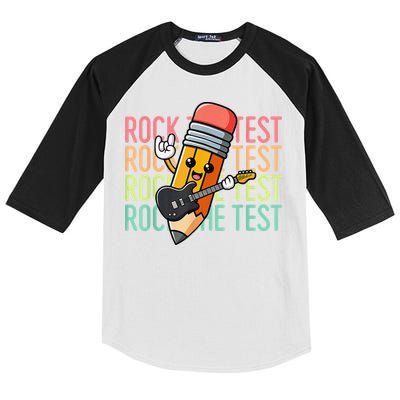 Rock The Test Day Teacher Testing Day Motivational Funny Kids Colorblock Raglan Jersey