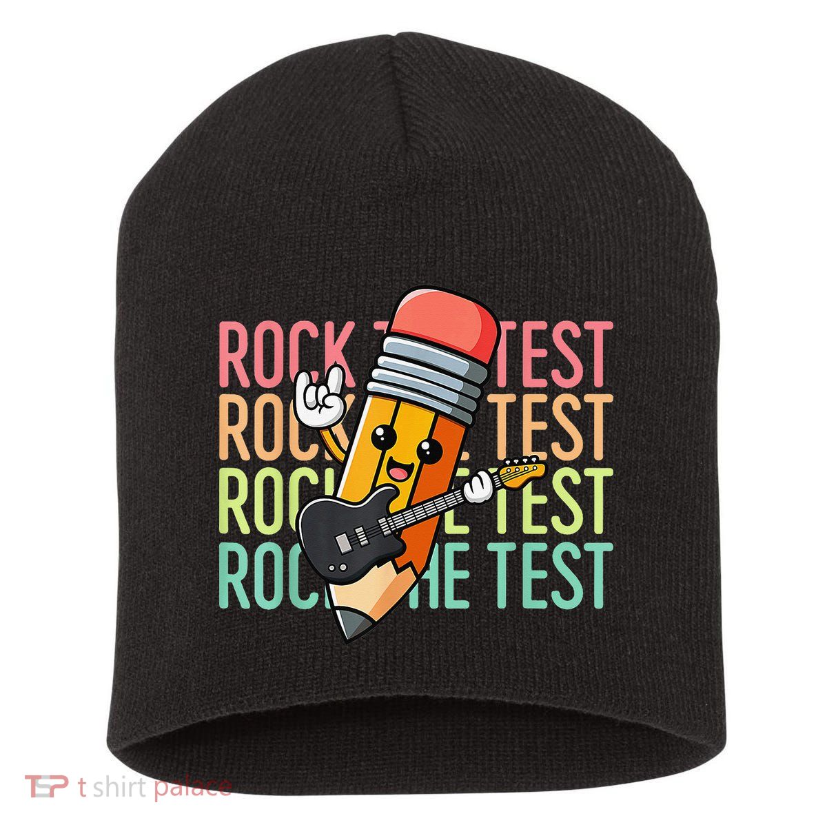 Rock The Test Day Teacher Testing Day Motivational Funny Short Acrylic Beanie