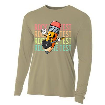 Rock The Test Day Teacher Testing Day Motivational Funny Cooling Performance Long Sleeve Crew