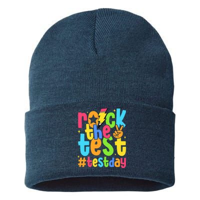 Rock The Test Testing Day Motivational Teacher Student Sustainable Knit Beanie