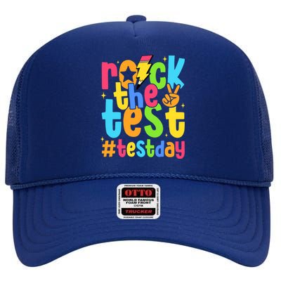 Rock The Test Testing Day Motivational Teacher Student High Crown Mesh Back Trucker Hat