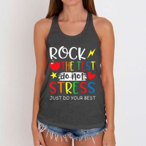 Rock the Test Don't Stress Just Do Your Best Funny Testing Women's Knotted Racerback Tank