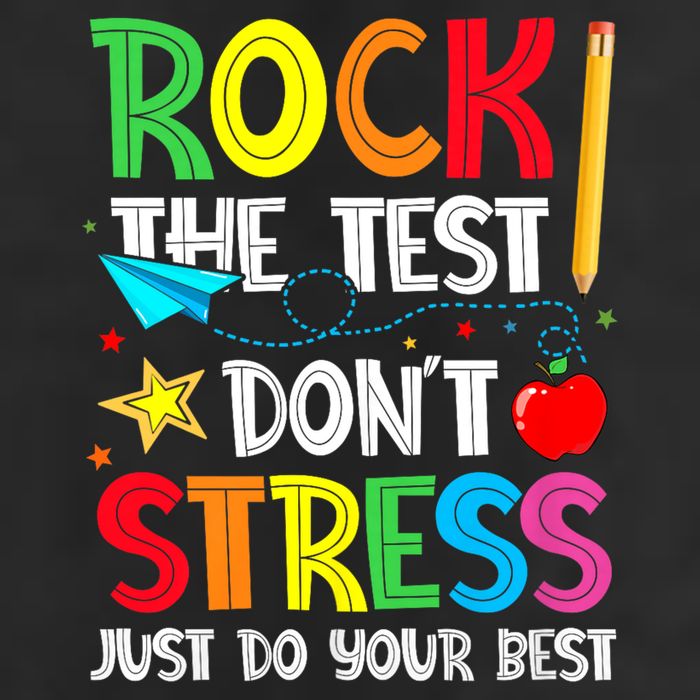 Rock The Test Don't Stress Just Do Your Best 7 Panel Mesh Trucker Snapback Hat