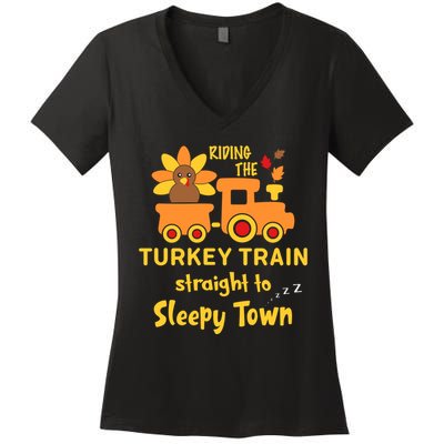 Riden The Turkey Train Sleepy Town Women's V-Neck T-Shirt