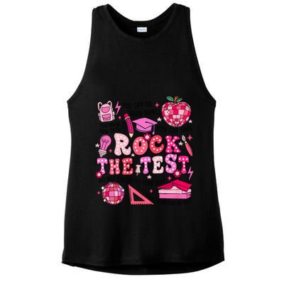 Rock The Test Testing Day Don't Stress Do Your Best Teach.er Ladies PosiCharge Tri-Blend Wicking Tank