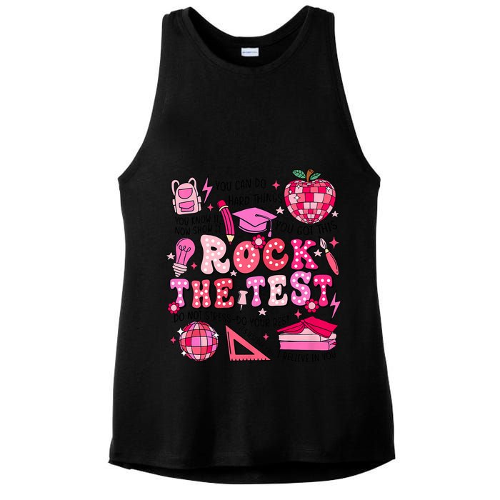 Rock The Test Testing Day Don't Stress Do Your Best Teach.er Ladies PosiCharge Tri-Blend Wicking Tank