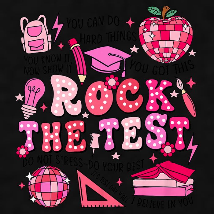Rock The Test Testing Day Don't Stress Do Your Best Teach.er Ladies PosiCharge Tri-Blend Wicking Tank