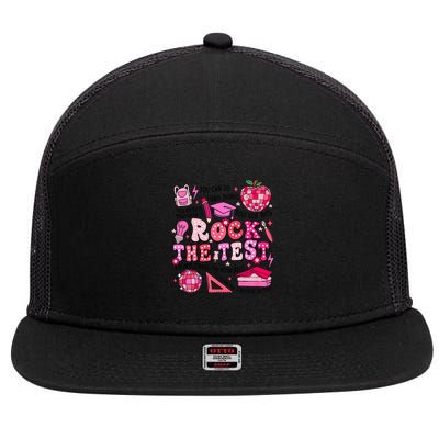 Rock The Test Testing Day Don't Stress Do Your Best Teach.er 7 Panel Mesh Trucker Snapback Hat