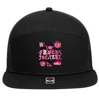 Rock The Test Testing Day Don't Stress Do Your Best Teach.er 7 Panel Mesh Trucker Snapback Hat