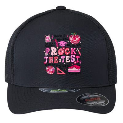Rock The Test Testing Day Don't Stress Do Your Best Teach.er Flexfit Unipanel Trucker Cap