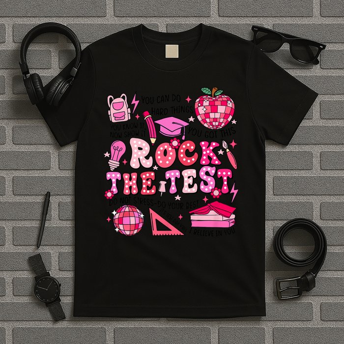 Rock The Test Testing Day Don't Stress Do Your Best Teach.er T-Shirt