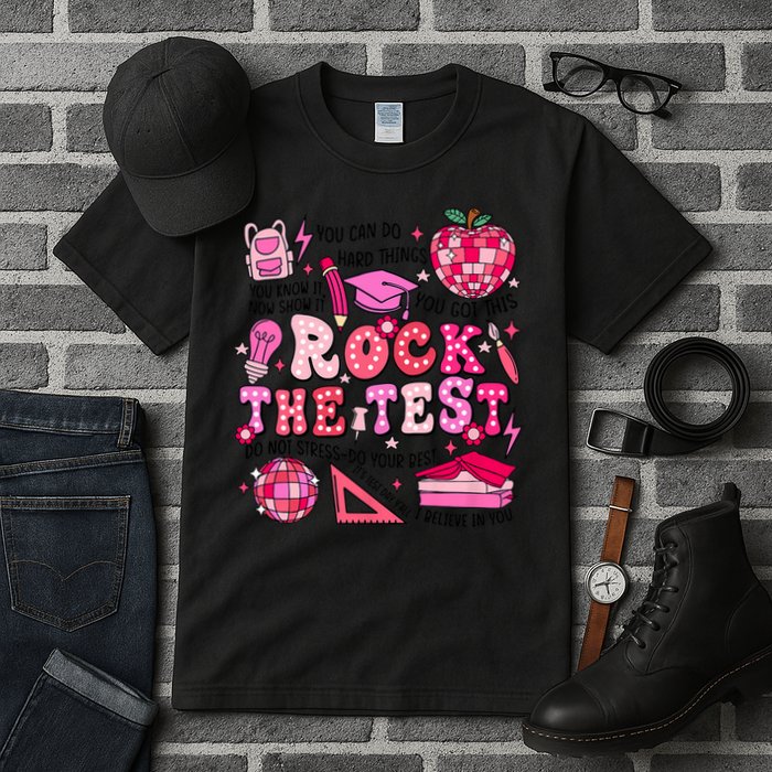 Rock The Test Testing Day Don't Stress Do Your Best Teach.er Tall T-Shirt