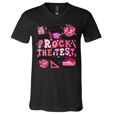 Rock The Test Testing Day Don't Stress Do Your Best Teach.er V-Neck T-Shirt
