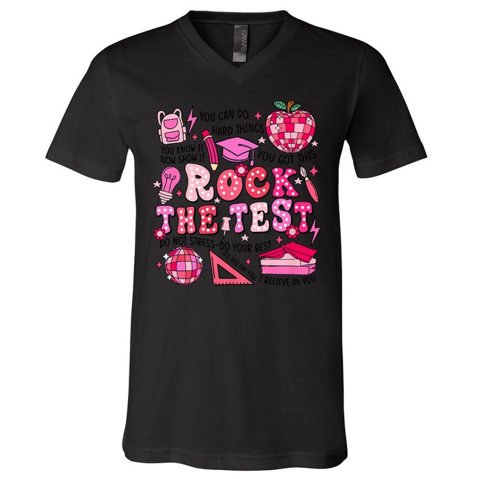 Rock The Test Testing Day Don't Stress Do Your Best Teach.er V-Neck T-Shirt