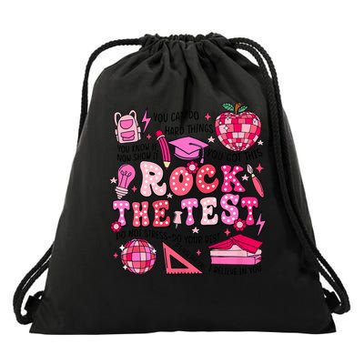 Rock The Test Testing Day Don't Stress Do Your Best Teach.er Drawstring Bag
