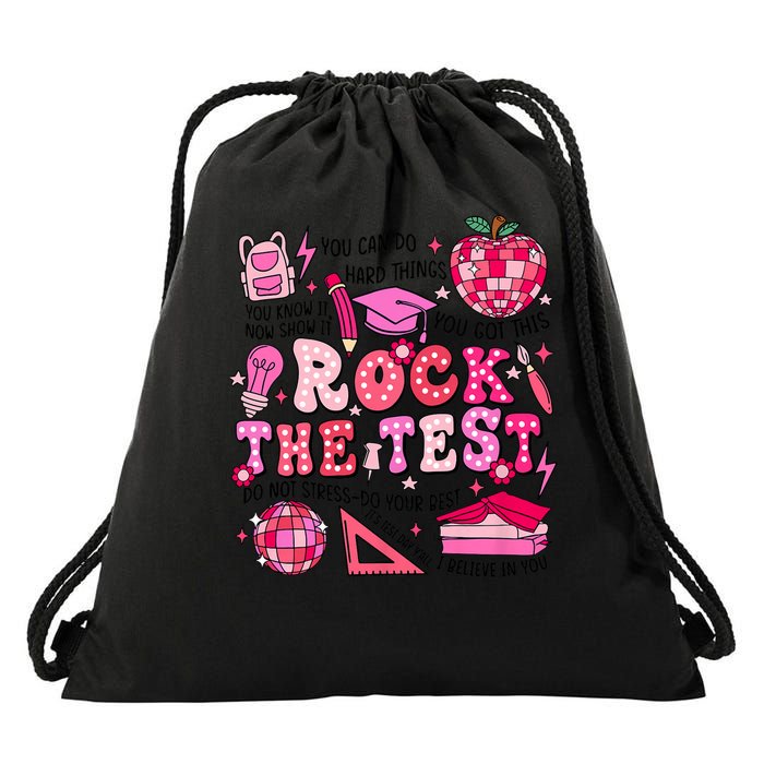 Rock The Test Testing Day Don't Stress Do Your Best Teach.er Drawstring Bag