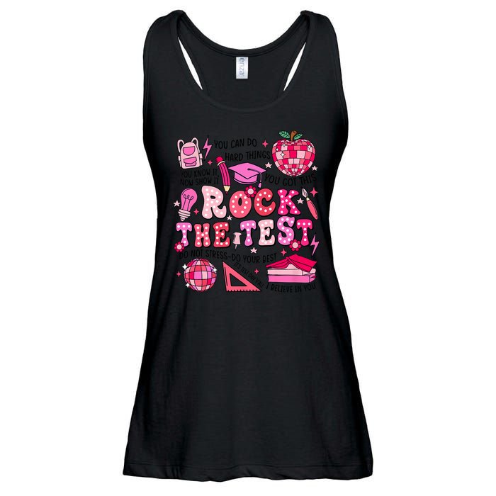 Rock The Test Testing Day Don't Stress Do Your Best Teach.er Ladies Essential Flowy Tank