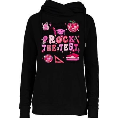 Rock The Test Testing Day Don't Stress Do Your Best Teach.er Womens Funnel Neck Pullover Hood
