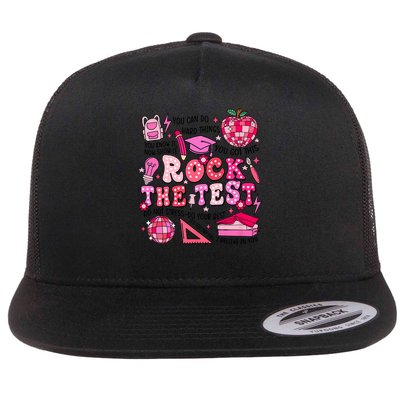 Rock The Test Testing Day Don't Stress Do Your Best Teach.er Flatbill Hat