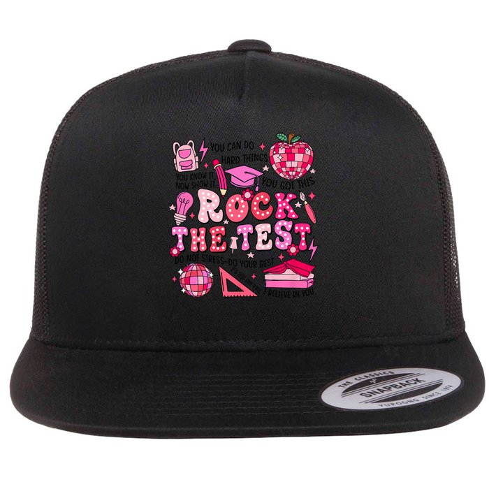 Rock The Test Testing Day Don't Stress Do Your Best Teach.er Flatbill Hat
