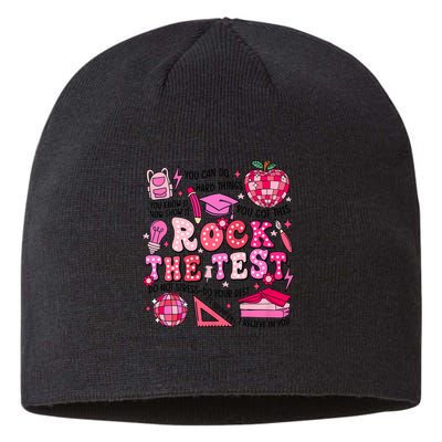 Rock The Test Testing Day Don't Stress Do Your Best Teach.er Sustainable Beanie