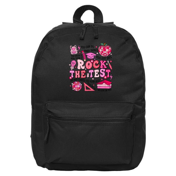 Rock The Test Testing Day Don't Stress Do Your Best Teach.er 16 in Basic Backpack