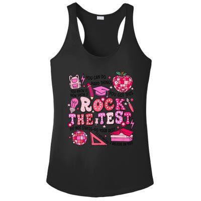 Rock The Test Testing Day Don't Stress Do Your Best Teach.er Ladies PosiCharge Competitor Racerback Tank