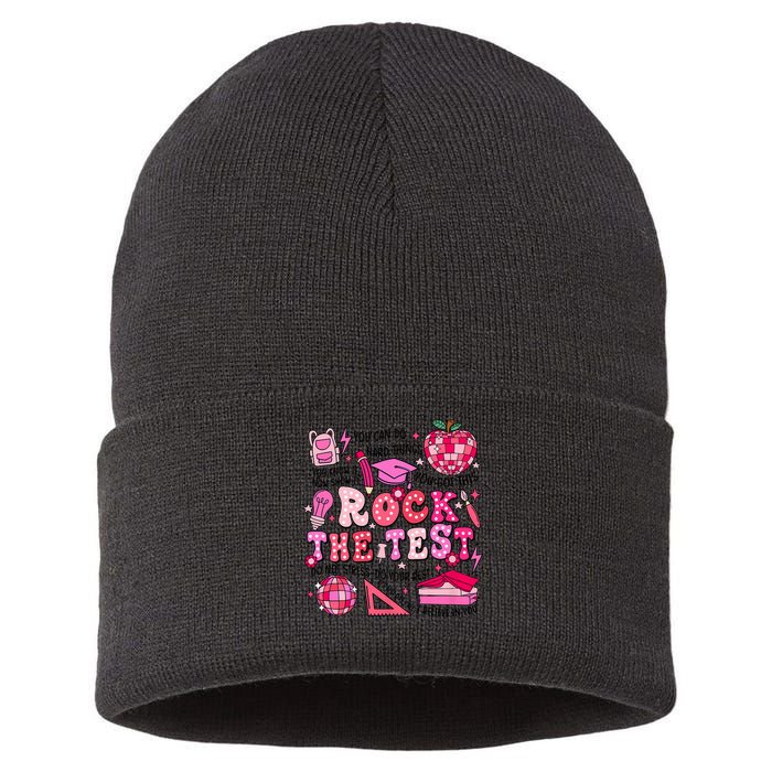 Rock The Test Testing Day Don't Stress Do Your Best Teach.er Sustainable Knit Beanie