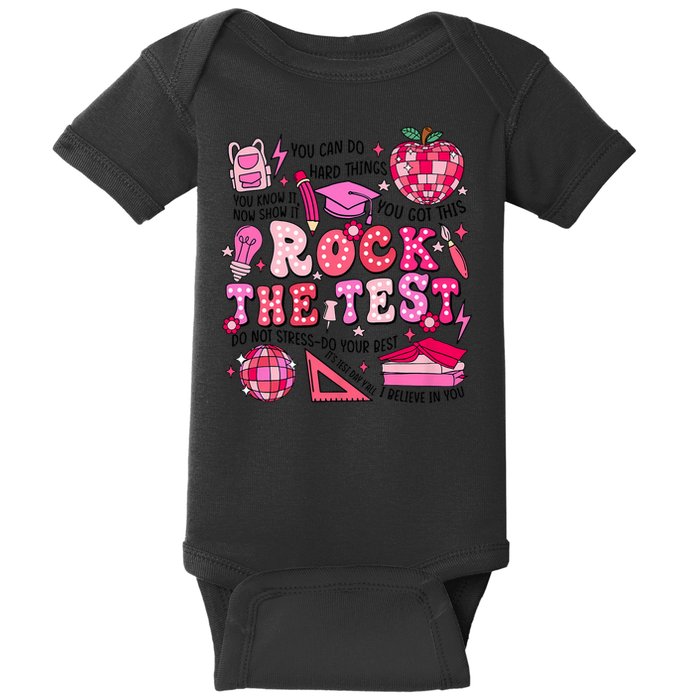 Rock The Test Testing Day Don't Stress Do Your Best Teach.er Baby Bodysuit