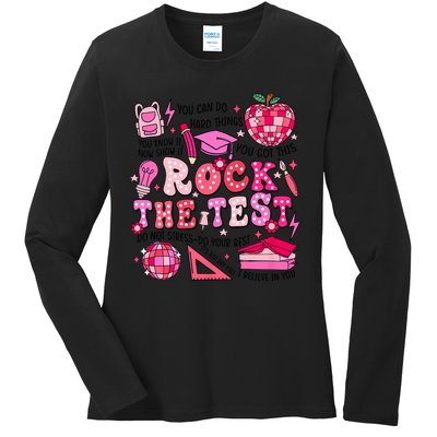 Rock The Test Testing Day Don't Stress Do Your Best Teach.er Ladies Long Sleeve Shirt