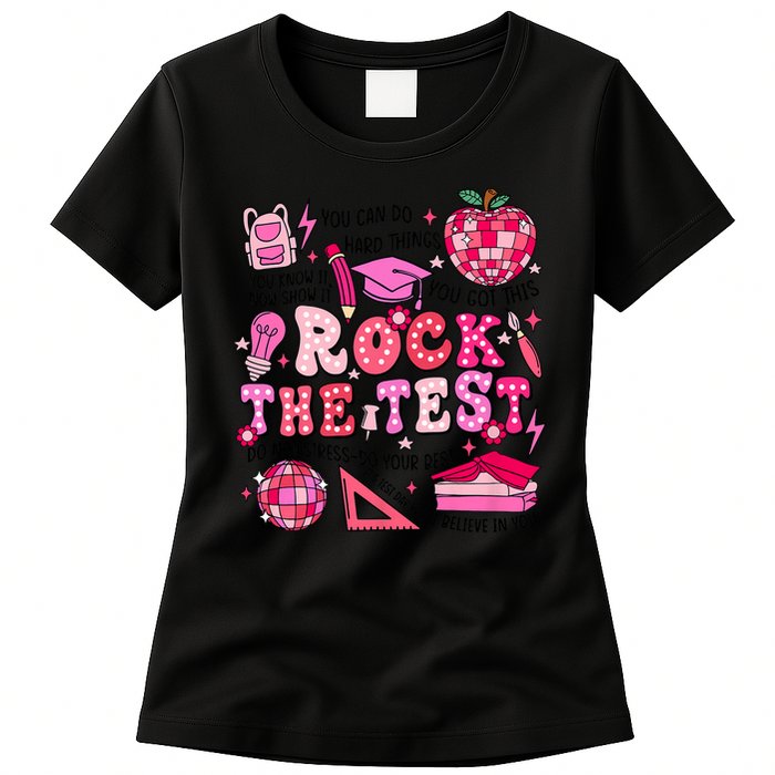 Rock The Test Testing Day Don't Stress Do Your Best Teach.er Womens T-Shirt