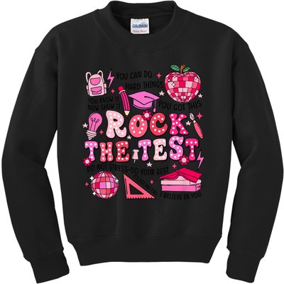 Rock The Test Testing Day Don't Stress Do Your Best Teach.er Kids Sweatshirt