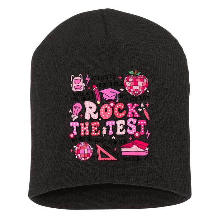 Rock The Test Testing Day Don't Stress Do Your Best Teach.er Short Acrylic Beanie
