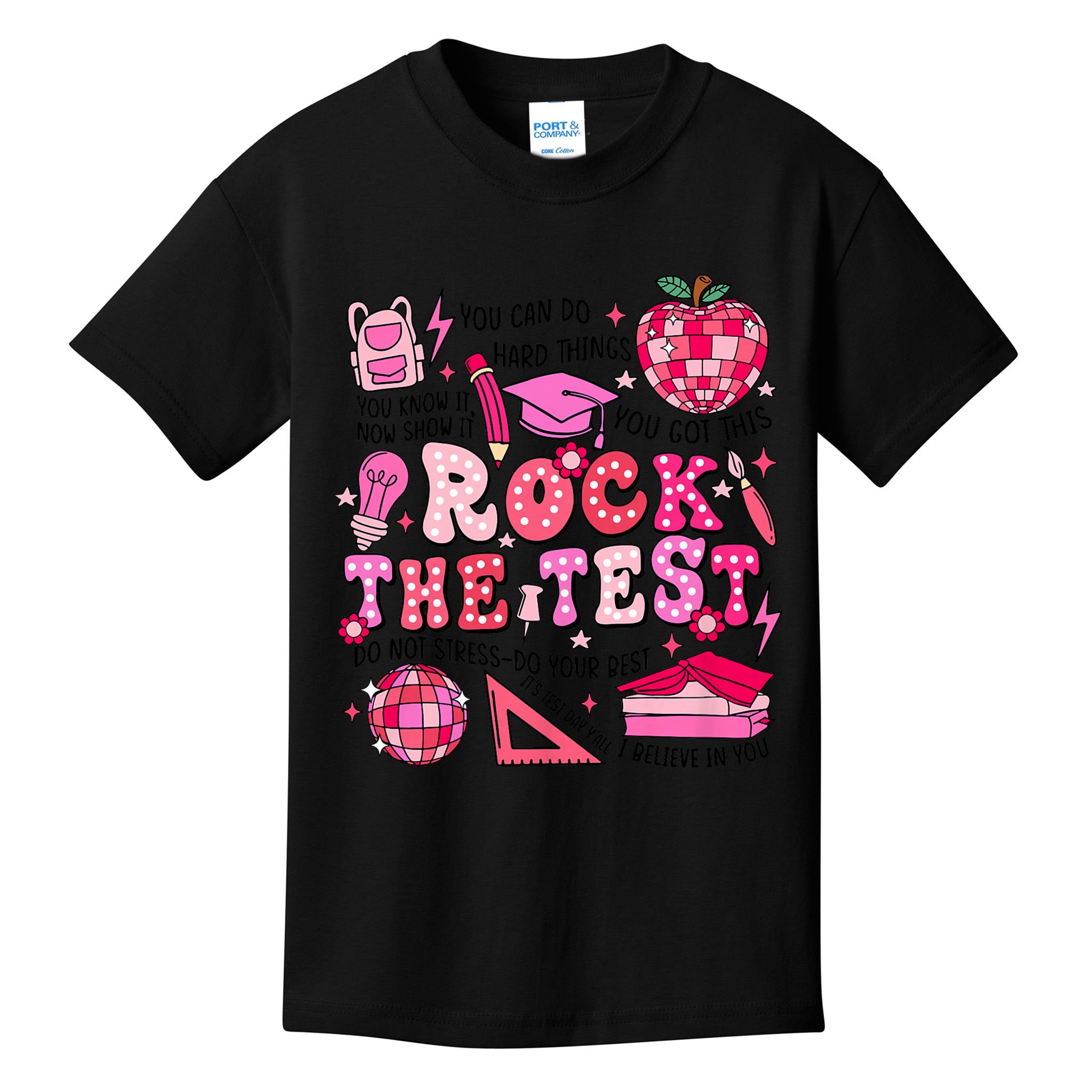 Rock The Test Testing Day Don't Stress Do Your Best Teach.er Kids T-Shirt