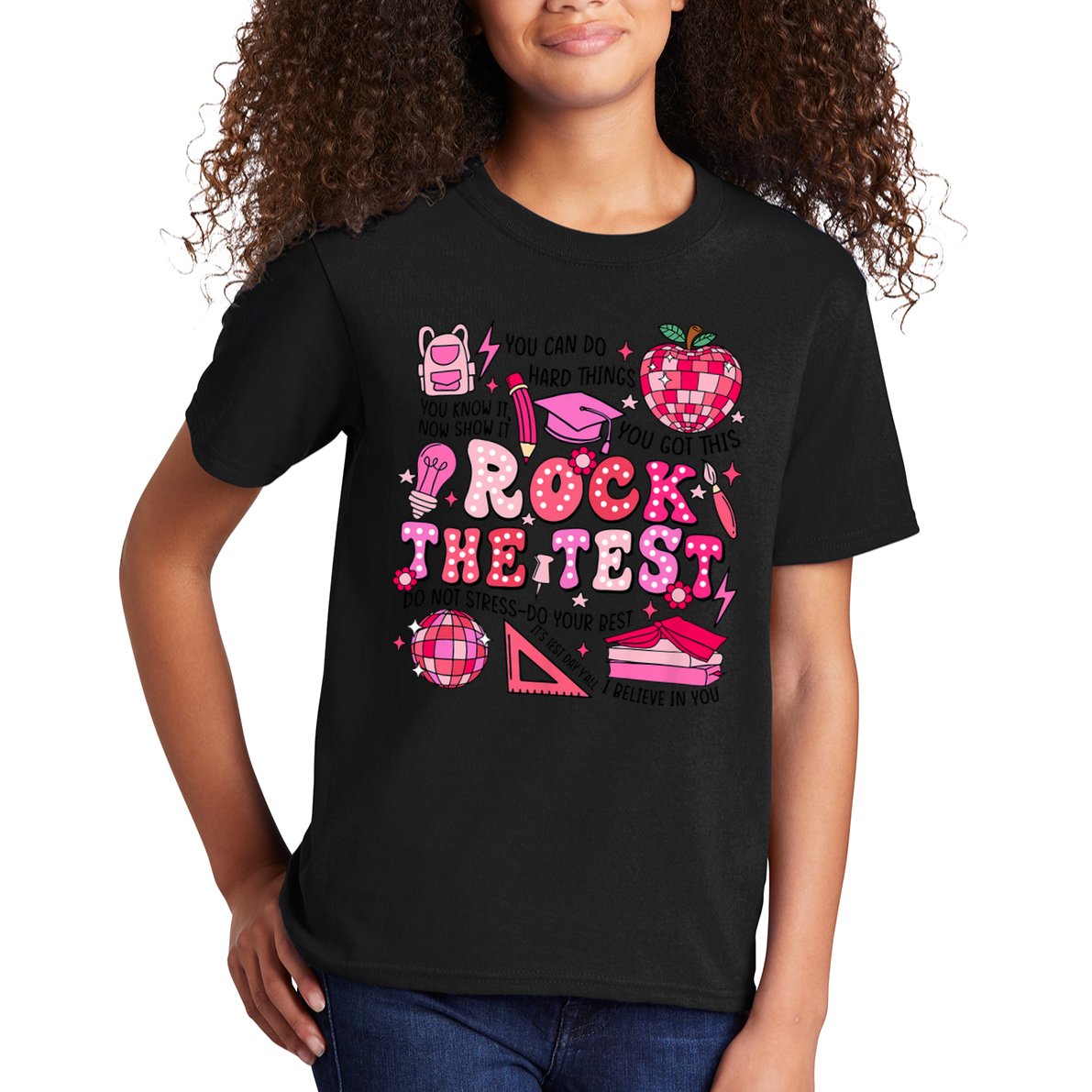 Rock The Test Testing Day Don't Stress Do Your Best Teach.er Kids T-Shirt
