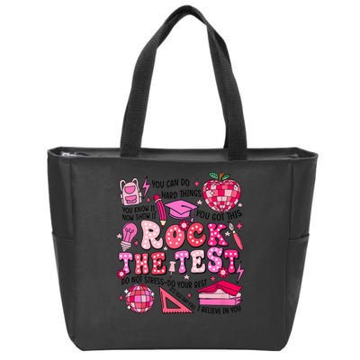 Rock The Test Testing Day Don't Stress Do Your Best Teach.er Zip Tote Bag