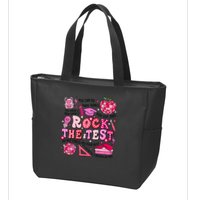 Rock The Test Testing Day Don't Stress Do Your Best Teach.er Zip Tote Bag