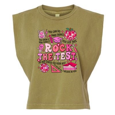 Rock The Test Testing Day Don't Stress Do Your Best Teach.er Garment-Dyed Women's Muscle Tee