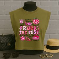 Rock The Test Testing Day Don't Stress Do Your Best Teach.er Garment-Dyed Women's Muscle Tee